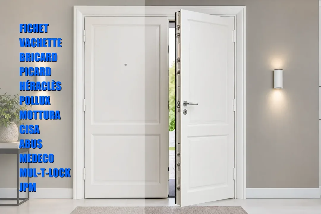 Porte blindée double vantaux avec marques de serrure